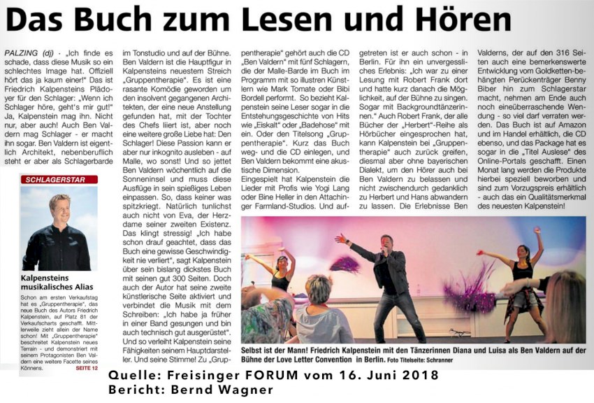 Bericht aus dem Freisinger Forum. Friedrich Kalpenstein als Ben Valdern live in Berlin. Auf dem Bild ist er mit zwei Tänzerinnen auf der Bühne zu sehen. Vor der Bühne stehen Fans.