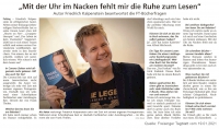 Vorschaubild: Zeitungsartikel aus dem Freisinger Tagblatt vom 19.01.2021. Was liest Friedrich Kalpenstein? Der Autor hält auf dem Bild ein Buch von Frank Thelen, das er gerade liest.
